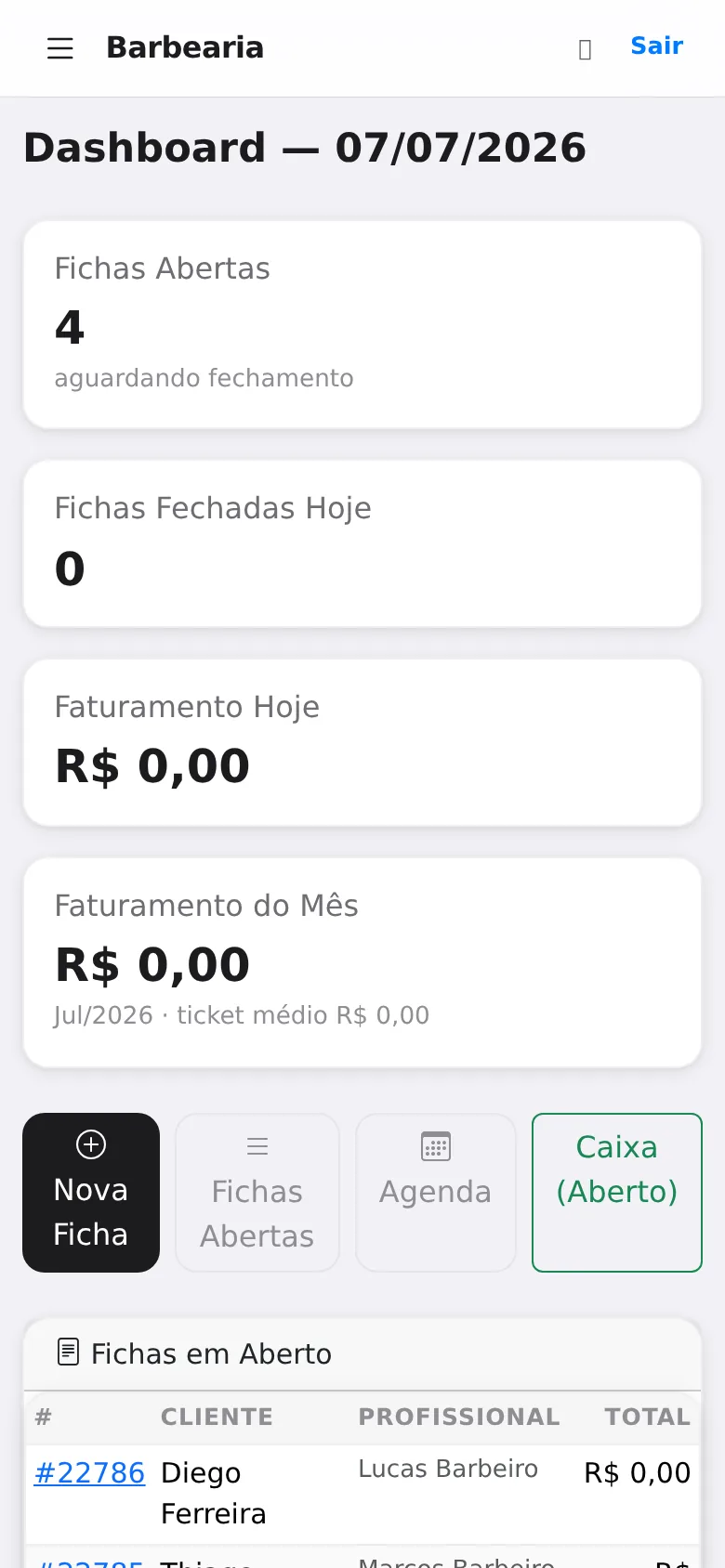 Sistema no celular